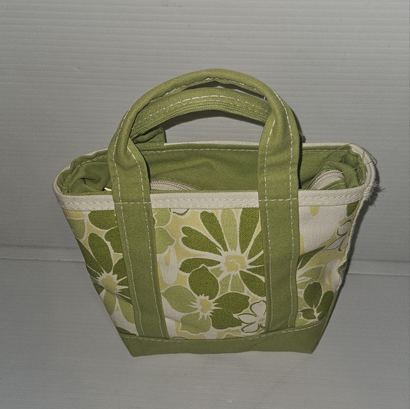 New Vintage 90s L.L. Bean Boat&Tote Green Floral Print Mini Tote Bag with Zipper - Picture 1 of 9